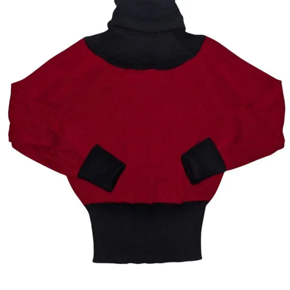 Vintage Women's Y2K Harvé Benard Red & Black Turtleneck Drop-waist Sweater Sz 4 - Picture 3 of 3